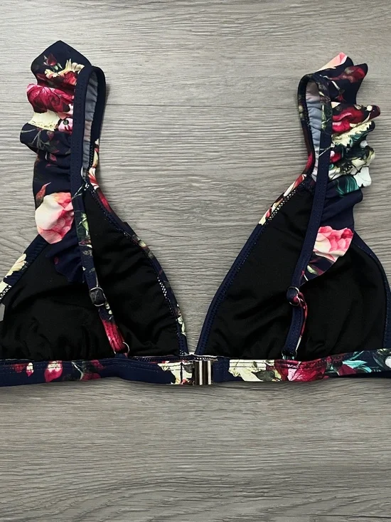 Cupshe Women's Ruffled OTS Floral Print Bikini Top, Navy Blue Size M - Picture 10 of 14